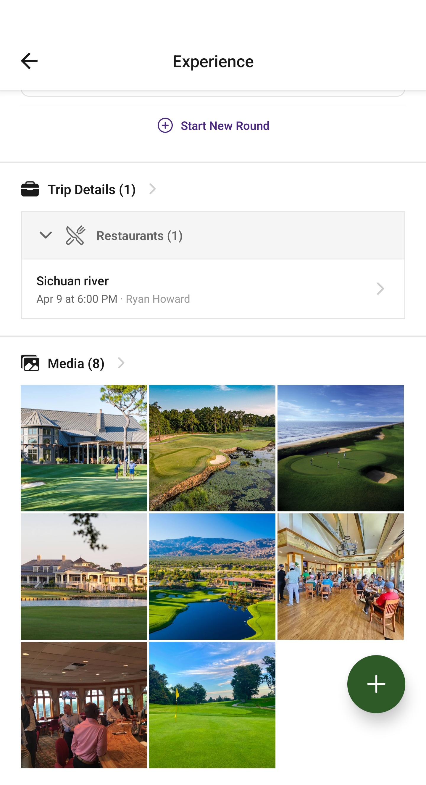Experience media gallery and trip details