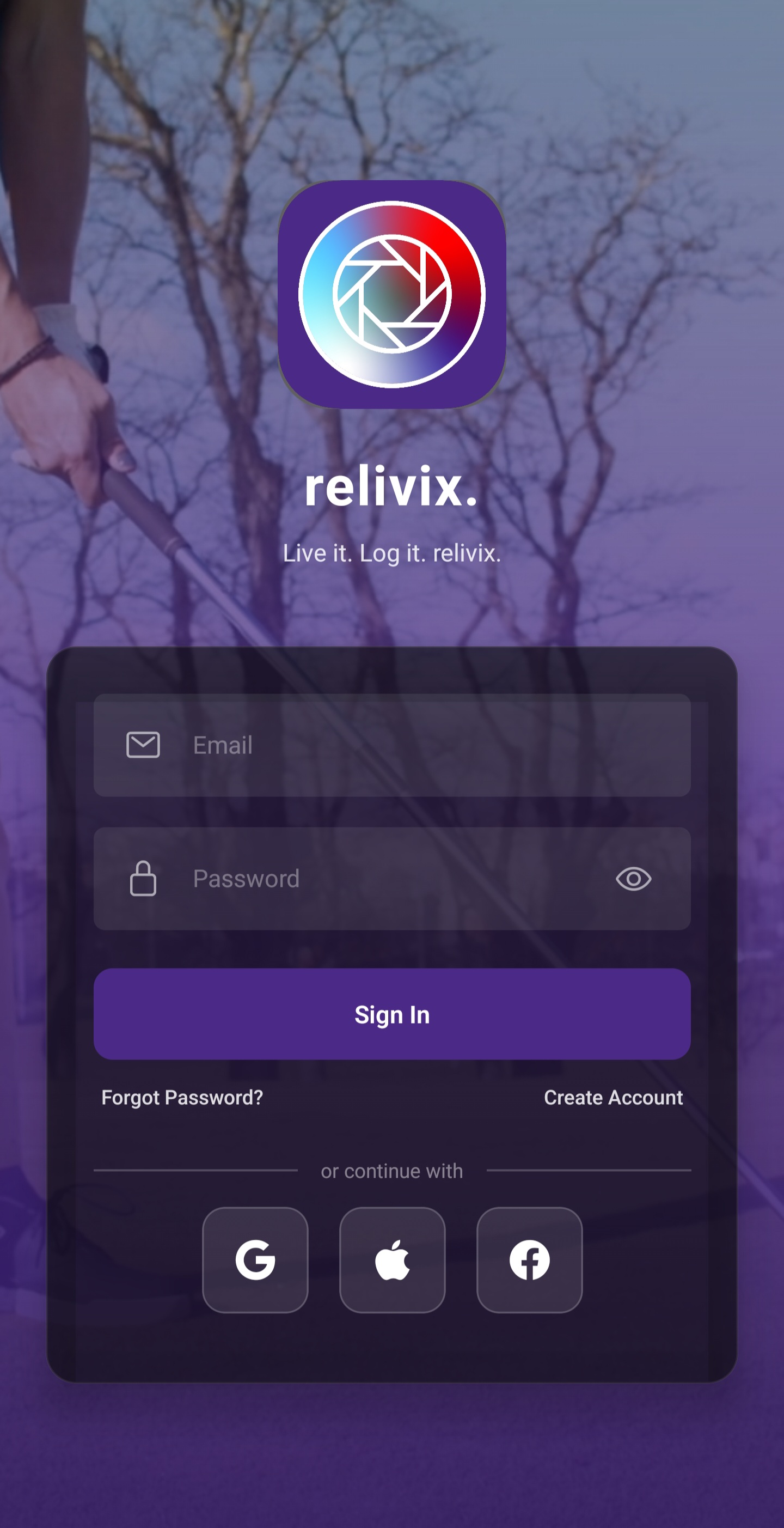 Relivix sign-in screen